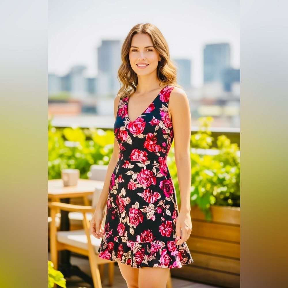 Rachel Roy Metallic Black Gold & Pink Dress 4